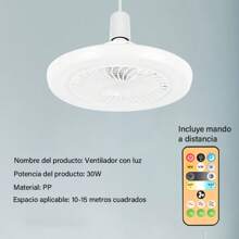 Ventilador de techo con luz 2 en 1, portalámparas E27 universal, con mando a distancia, 3 velocidades de viento ajustables gradualmente, luz silenciosa, adecuado para sala de estar y dormitorio. - Blanco - Ver 3