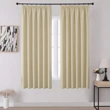 VEHEDE Set di 2 tende oscuranti beige per sistemi a binario, tende corte opache per camera da letto, con volant e nastro
