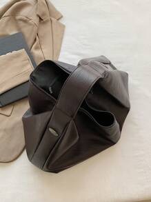 Fashionable Minimalist Large Capacity Handbag, Soft PU Leather Shoulder Tote Bag, Casual Commuter Vintage Style, Zipper Closure, Suitable For Daily Use