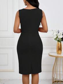 女士优雅简约无袖紧身连衣裙 - 黑色 - 查看 2