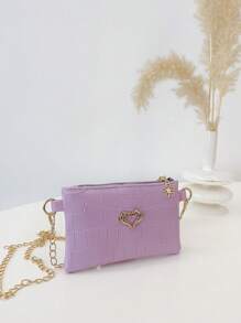 Torba na ramię ze skóry PU z haftowanym wzorem serca, mała kwadratowa torebka typu crossbody dla dziewcząt - A - Zobacz 5