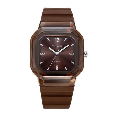 1pc Women Casual Affordable Square Minimalist Silicone Strap Quartz Wrist Watch, Suitable For Daily Wear