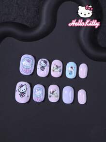Sanrio Sanrio 24 stuks korte vierkante schattige 3D opdrukbare nagels passen perfect acryl nep nagels set, nagel voor meisjes en kinderen dagelijks gebruik en familiebijeenkomsten