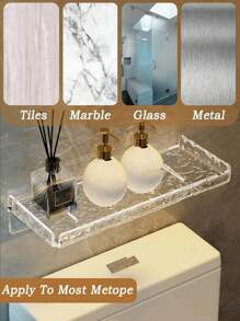 1pc Minimalist High-End Acrylic Ripple Pattern Bathroom Shelves, Wall-Mounted Rack For Bathroom, Vanity, Toilet, Makeup Organizer No-Drill