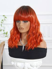 High Quality 14-Inch Synthetic Heat-Resistant Fiber Wig With Bangs In Short Orange Curls Ladies Wig Is Perfect For Holiday Party Everyday Wear
