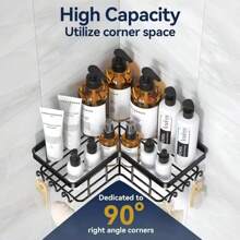 3PCS Stainless Steel Corner Shower Rack With No Drilling, Wall-Mounted Bathroom Storage Rack For RV Showers And Bathtubs - Black - View 7