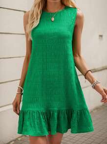 tooluck Elegante minivestido sin mangas de tejido texturizado, ropa urbana de moda para mujer - Verde - Ver 4