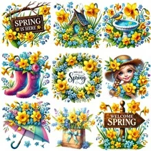 1 包复古春水仙花装饰贴纸，创意花卉手工贴纸，适用于剪贴簿、日记、相册、DIY、学校工艺品、文具用品 - 黃色 - 查看 4