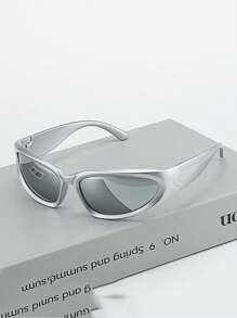 未来主义赛博朋克Y2K银色千年个性化时尚眼镜，男女通用 - 灰色 - 查看 5