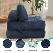 Folding Sofa Bed, Convertible Sleeper Chair With Pillow & Back Support, Portable Fold Out Chair Bed, Comfy Floor Sofa Lounge, Lazy Sofa For Dorm/Living Room/Office/Apartment - 藍色 - 查看 11