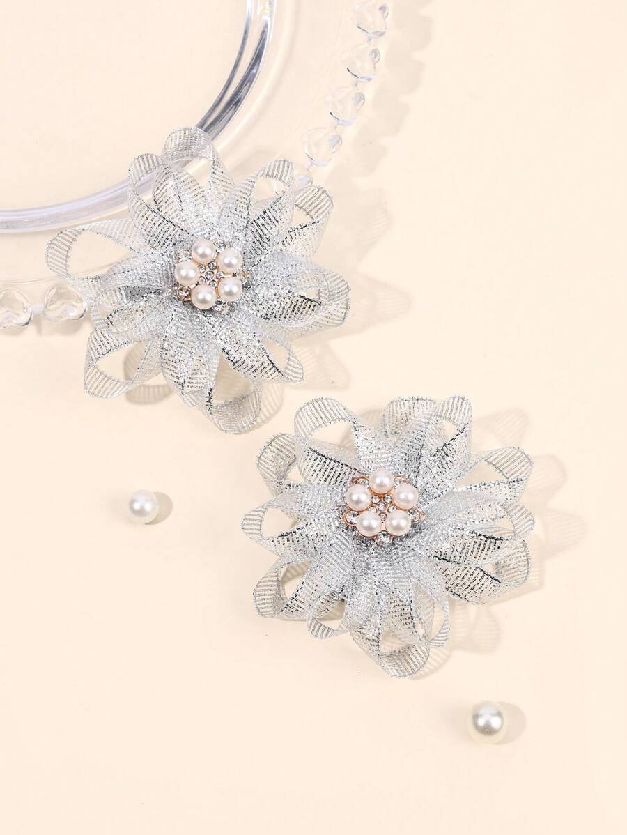 2 件花朵发夹，蕾丝仿珍珠发夹，纯色发饰，适合幼儿儿童派对礼物 - 髮夾 - 查看 1