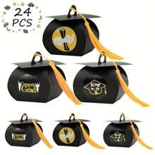 Party Gift Box Packaging, 24 Pcs Graduation Cap Gift Box, Graduation Candy Boxes Party Favors, Graduation Hat Favor Box With Tassel Treat Boxes For Tables Graduation Decorations Grad Party Favor - Black - View 9