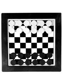 Jogo de Dama 2 Em 1, Dama E Trilha Jogo de Tabuleiro 24x24cm - Preto e Branco - Visão 1