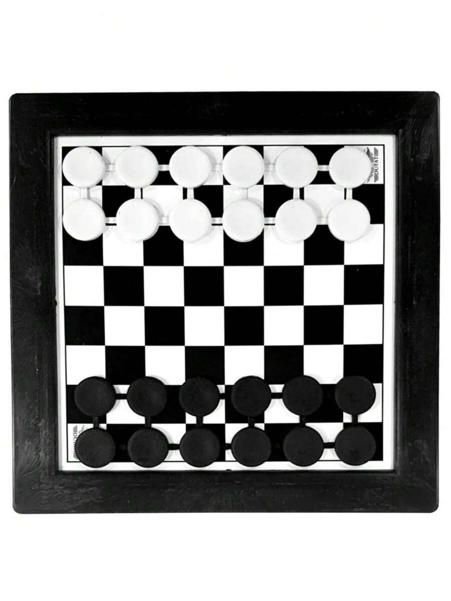 Jogo de Dama 2 Em 1, Dama E Trilha Jogo de Tabuleiro 24x24cm - Preto e Branco - Visão 1