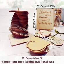 72pcs Wood Heart Guest Book - Perfect Wedding Reception Decoration And Favor Gift Gifts Birthday Graduation Birthday Decorations Party Decorations Bachelorette Summer Beach Back To School School Supplies Room Decor