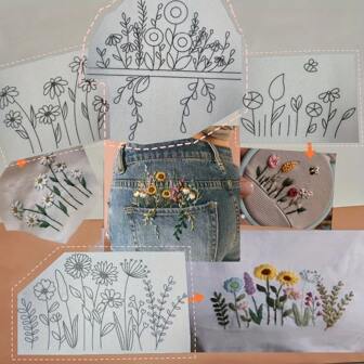 4 Piezas de parches de bordado solubles en agua, autoadhesivos, para principiantes, para punto, denim y sudaderas, kit de bricolaje, incluye videos instructivos. Manualidades hechas a mano, regalos hechos a mano, kits de bricolaje, ropa de bricolaje, camisetas de bricolaje, regalos de bricolaje, moda de bricolaje, tutoriales de bricolaje, kits de costura, kits de bordado