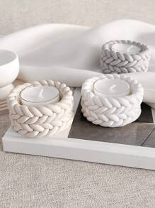 1 件装绳子设计蜡烛杯底座硅胶模具 DIY 石膏混凝土模具绳结形状烛台装饰饰品树脂模具工艺品 - 白色 - 查看 3