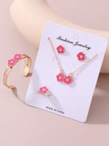 5pcs/Set Girls Flower Necklace Bracelet Earrings Ring Jewelry Set