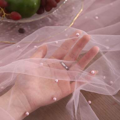 1pc Pearl Table Runner, Sheer Tulle Table Scarf Decor, Net Fluffy Sheer Table Cloth, Suitable For Birthday Party, Valentine's Day, Prom