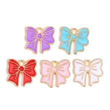 10 件可爱蝴蝶结金属合金吊坠，适合制作女士吊坠耳环、手链、DIY 工艺品 - 金色 - 查看 10