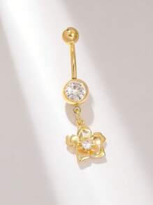 1pc Elegant Gold Flower Stainless Steel Navel Ring, Suitable For Daily Wear By Women