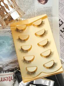 5 Pairs Natural Short Wispy Cat-Eye Transparent-Band Faux Mink Eyelashes Strip Lashes, Lashes, Eyelashes, Fake Lashes - Feather Lashes - View 3
