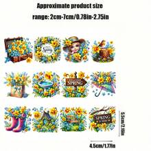 1 包复古春水仙花装饰贴纸，创意花卉手工贴纸，适用于剪贴簿、日记、相册、DIY、学校工艺品、文具用品 - 黃色 - 查看 7