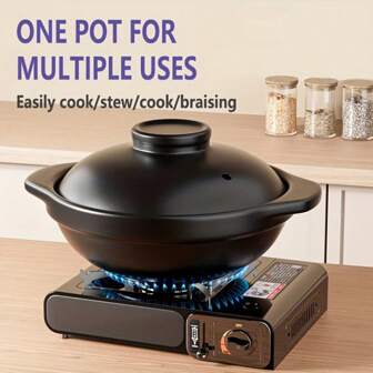 1pc High Quality Ceramic Casserole Stew Pot, Shallow Stone Pot With Lid And Double Handles, Multipurpose, Thickened , Heat-Resistant, Non-Stick, Easy To Clean, Suitable For Home And Restaurant Use, Multiple Capacities, Kitchen Supplies