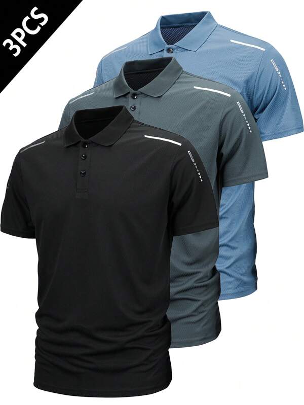 3 stuks/set heren sport poloshirts, elastische snel drogende casual poloshirts met korte mouwen, zomer