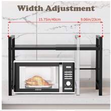 1 件可调节金属微波炉架，可扩展厨柜架子储物架，碳钢微波炉支架，用于厨具和餐具储存 - 黑色 - 查看 2