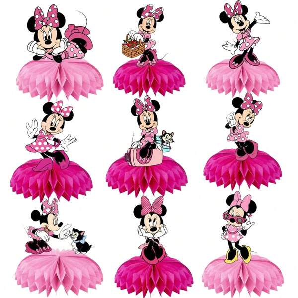 Disney 9 Piece /18 Piece, Disney Minnie Mich-Themed Paper Tabletop Sculpture Set, Versatile Party Decoration For Birthday, Christmas, Halloween, Easter, Thanksgiving, Indoor And Outdoor Events, No Electricity Required