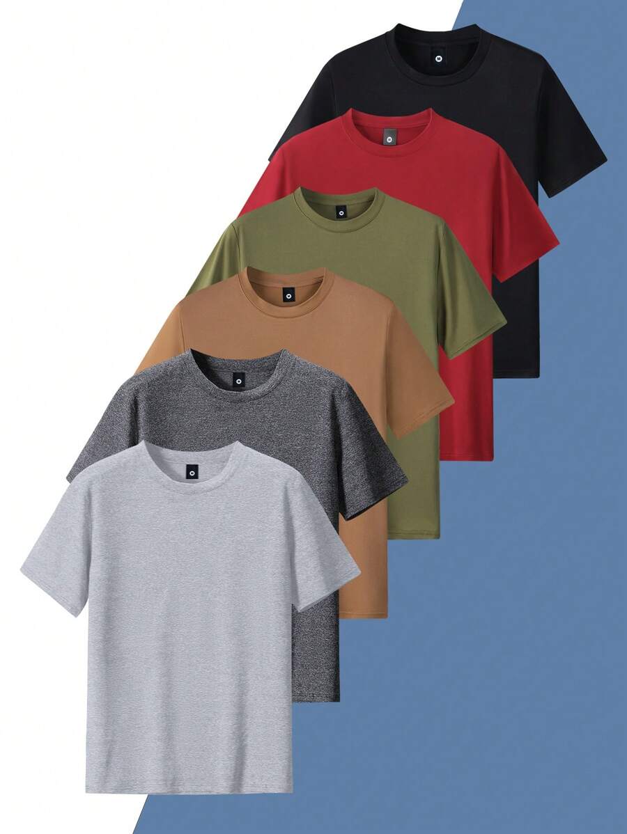6 件装男士夏季常规款短袖纯色 T 恤，休闲户外穿着 T 恤，适合作为送给丈夫或男朋友的礼物 - 彩色 - 查看 1
