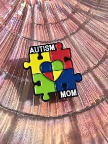 1 Pc," Mom" Enamel Pin Rainbow Puzzle Pieces Badge Jewelry Mother Autistic Awareness Pin For Clothes Bag Charm School