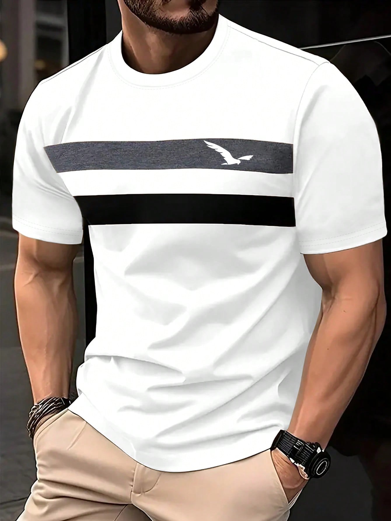 Summer New Style Contrast Color Business Casual Round Neck Men Short Sleeve T-Shirt