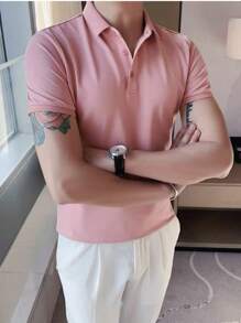 Men's Basic Polo Shirt In Cotton And Polyester Pique - Hồng - Xem 2