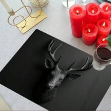 1/2/4/6/8 件鹿形餐垫，3D 哑光黑色涤纶编织矩形桌垫，可机洗，适用于厨房、婚礼、周年纪念、节日派对 - 12 英寸 X 18 英寸