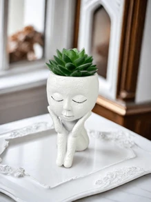 1pc Personalized Resin Doll Succulent Plant Closed Eyes Eve Plant Pot, Flower Pot Indoor Modern Decorative Plastic Plant Pot For All Houseplants, Succulents, Flowers And Cacti