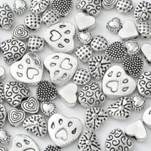 80 piezas de cuentas de aleación tibetana en forma de corazón, cuentas vintage con forma de corazón, cuentas espaciadoras de corazón de plata antigua a granel para hacer joyas y pulseras