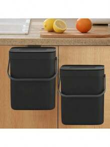 Small  Trash Can, Hanging Small Trash Can With Lid Under Sink For Kitchen,Food Waste Bin ,Mountable Garbage Can Bathroom - Black - View 2