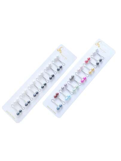 12 件/套女士头巾夹、穆斯林围巾头带紧固件、珍珠 U 型发夹、女士丝巾别针