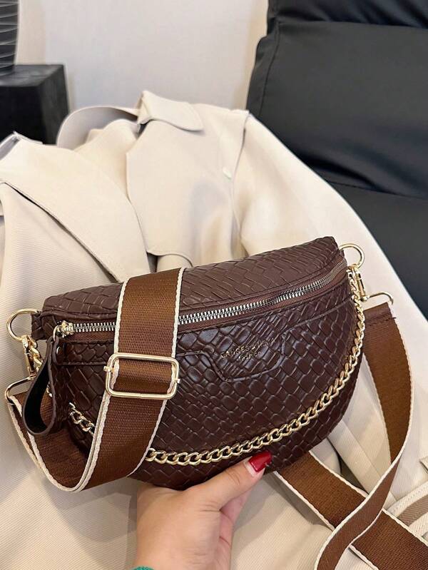 Millennium Y2K Vintage Chain Decor Houndstooth & Leopard Print Retro Shoulder/Waist Bag, Bohemia Style Bag For Women