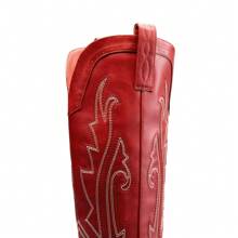 Womens Vintage Embroidered Western Boots Cowboy Knee High Boots Comfortable Pull On Side Zipper Chunky Heel Cowgirl  Retro Tall Boots - 紅色 - 查看 7