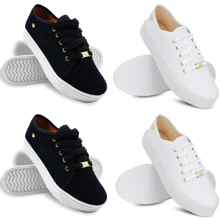 Kit 2 Tênis Feminino Branco Preto Ping Coração Confortável Slip On Confort Casual 01