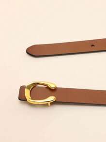 1pc New Women's Belt Letter C Korean Version Dress Jeans PU Women's Belt - Black - View 4