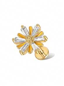 1 件雏菊耳钉，镶嵌合成方晶锆石，平底压入式身体穿孔首饰，适合派对、约会、日常佩戴