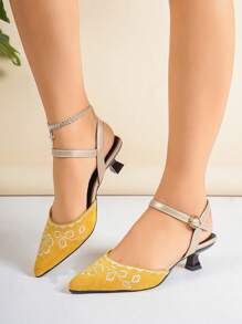 Women's Fashion Elegant Floral Embroidery High Heels