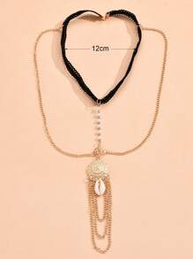 1pc Fashionable Faux Pearl & Shell Flower Tassel Alloy Leg Chain Bracelet, Suitable For Summer Beach, Banquet