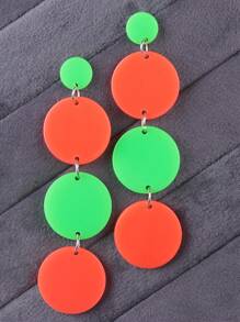 1 par de pendientes largos y llamativos de color bloque neón vintage circulares para mujeres