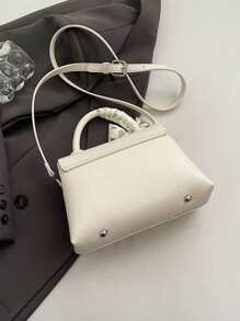 Fashionable Solid Color Women PU Handbag Versatile Solid Shoulder Bag Crossbody Bag Minimalist Square Bag - Beige - View 10