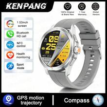 KENPANG 2025 NEW S4 Ultra Outdoor Sports Men's Smart Watch, 1.53inch AMOLED Full Touch Screen ,NFC Control, GPS Trajectory, Compass, Multiple Sports Modes, Heart Rate/Sleep Fitness Tracker, And Water-Proof Bluetooth Call .Smartwatches Compatible With IPhone And Android Phones, The Best Gift For Boyfriends.